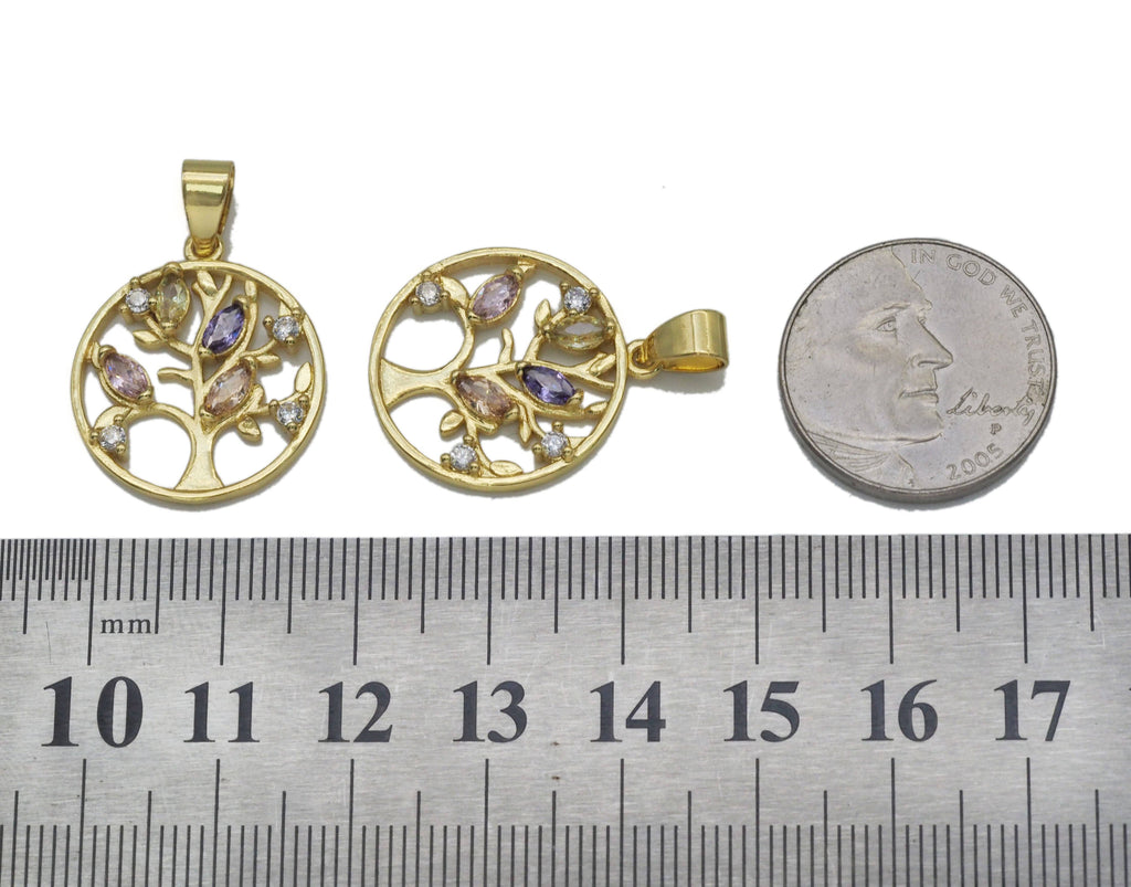 CZ Tree of Life Pendant - Colorful Charm 22.5mm Gold/Silver/Rose Gold