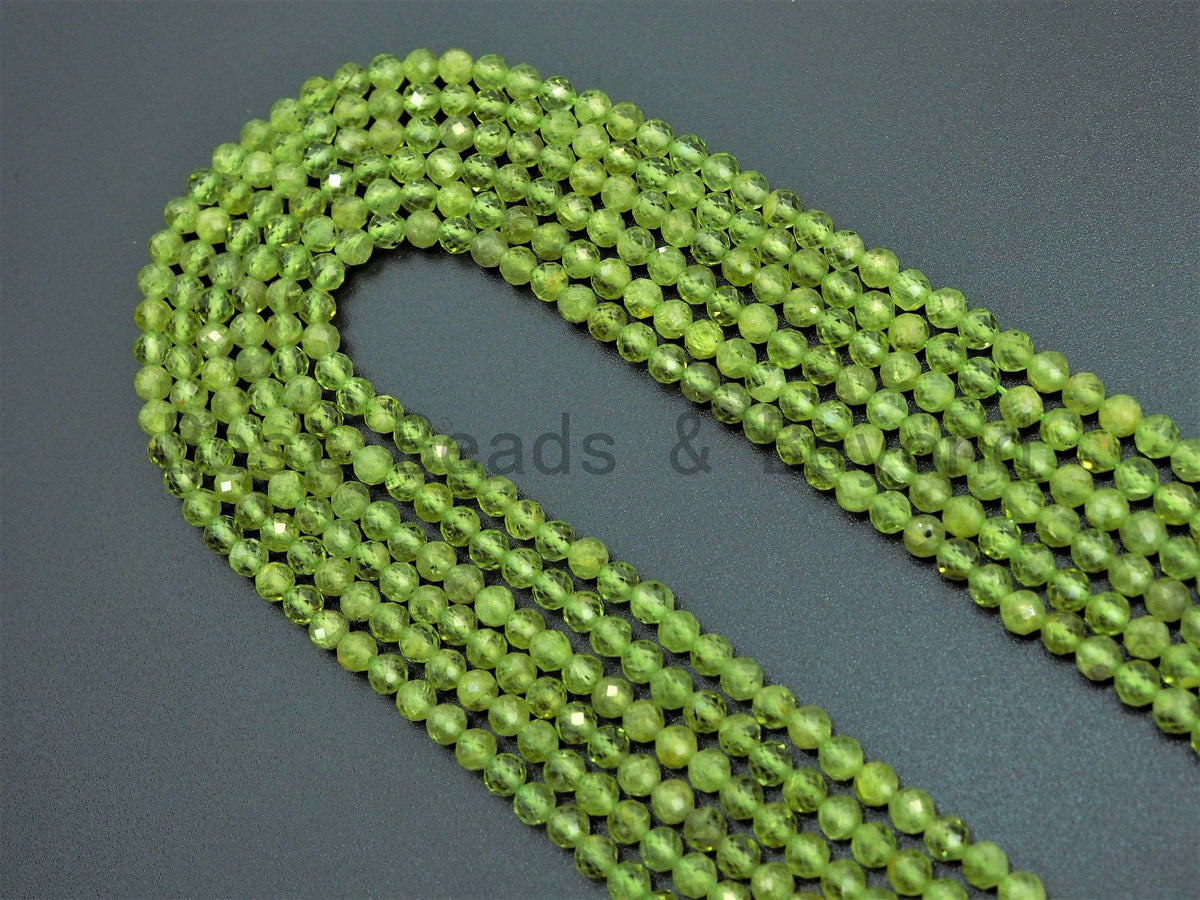 Natural Peridot Faceted Round Beads, 15–16-Inch Strand