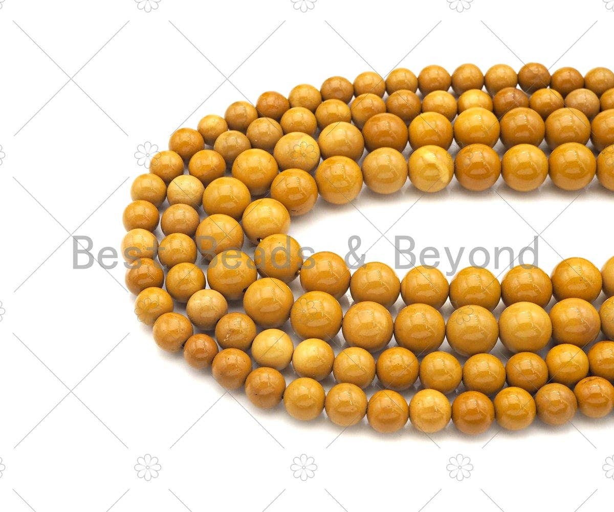 Natural Yellow Jasper Smooth Round Beads, 15–16-Inch Strand
