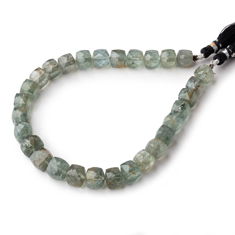 Moss Aquamarine Faceted Cube Beads, 7.5–9mm, 8.75-Inch Strand