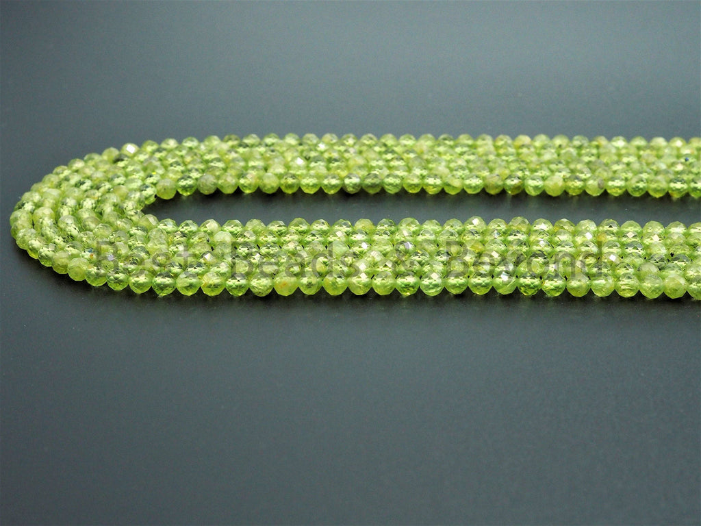 Natural Peridot Faceted Round Beads, 15–16-Inch Strand
