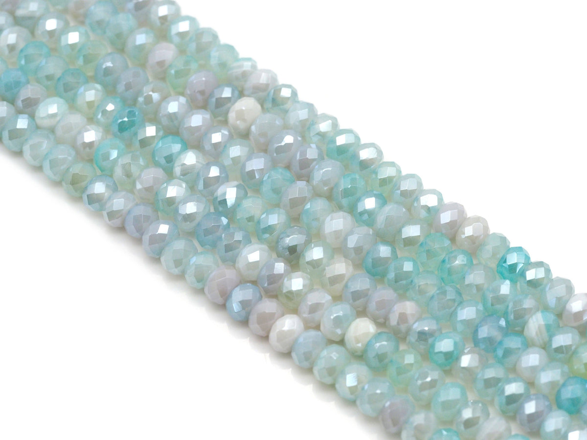 Mystic Aqua Blue Banded Agate Faceted Rondelle Beads, 4 × 6mm & 5 × 8mm