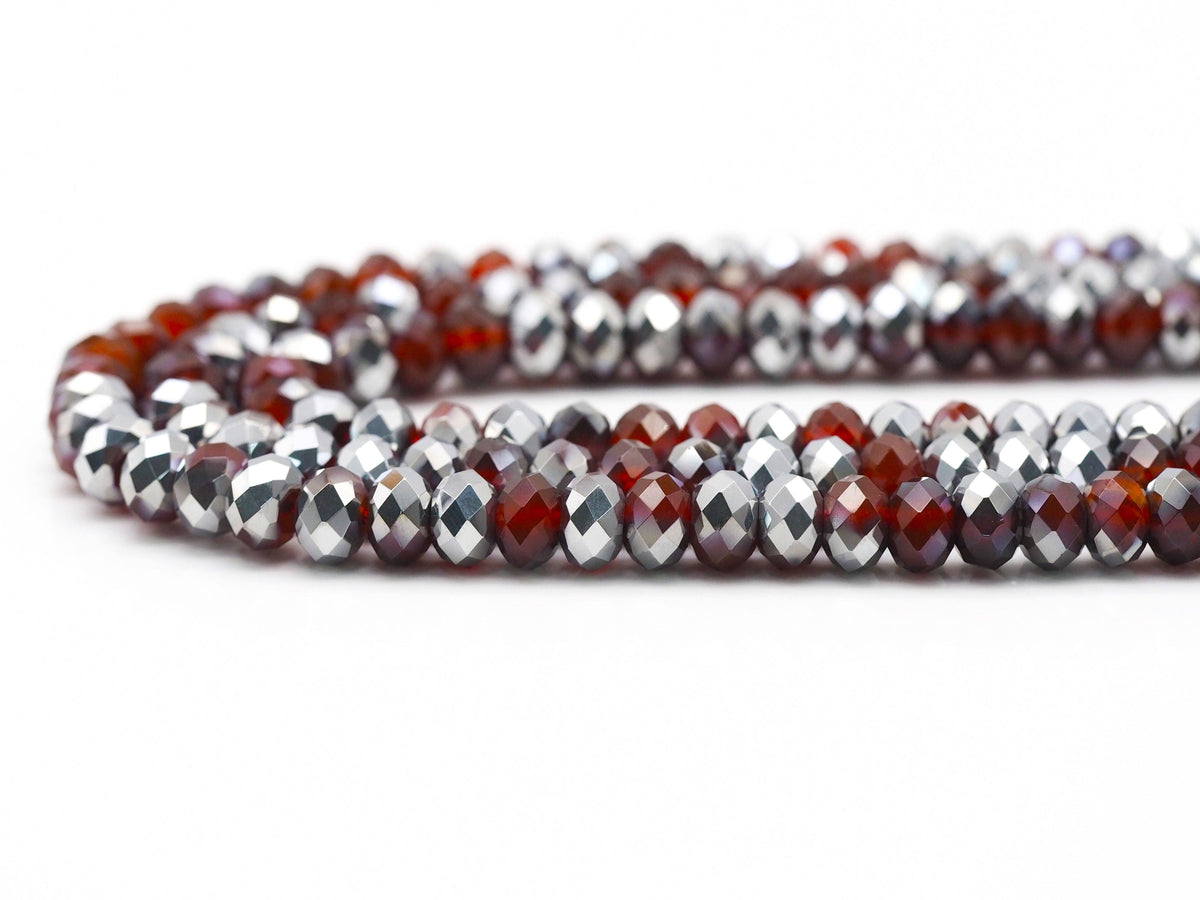 Half-Silver-Plated Red Agate Faceted Rondelle Beads, 4 × 6mm & 5 × 8mm