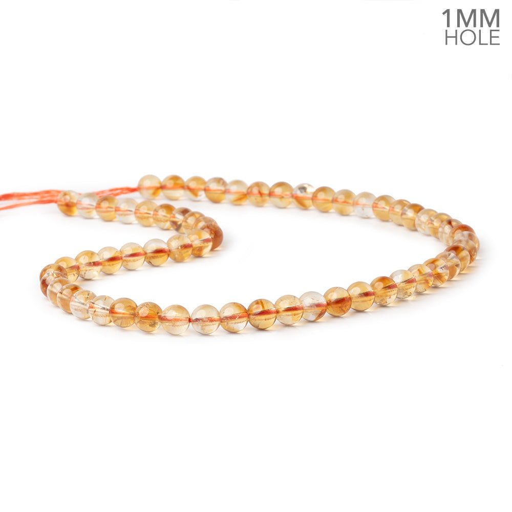 7mm Citrine Smooth Round Beads, 15-Inch Strand, 1mm Holes