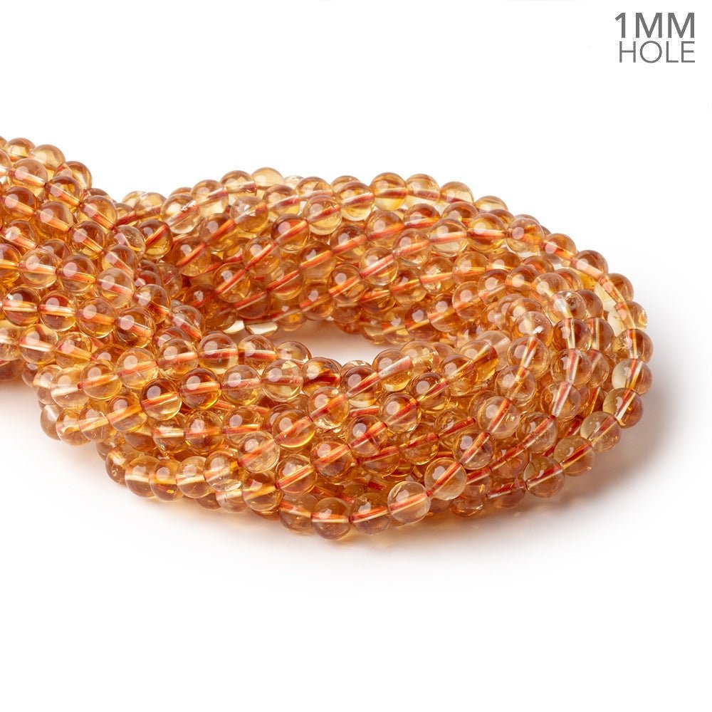 7mm Citrine Smooth Round Beads, 15-Inch Strand, 1mm Holes