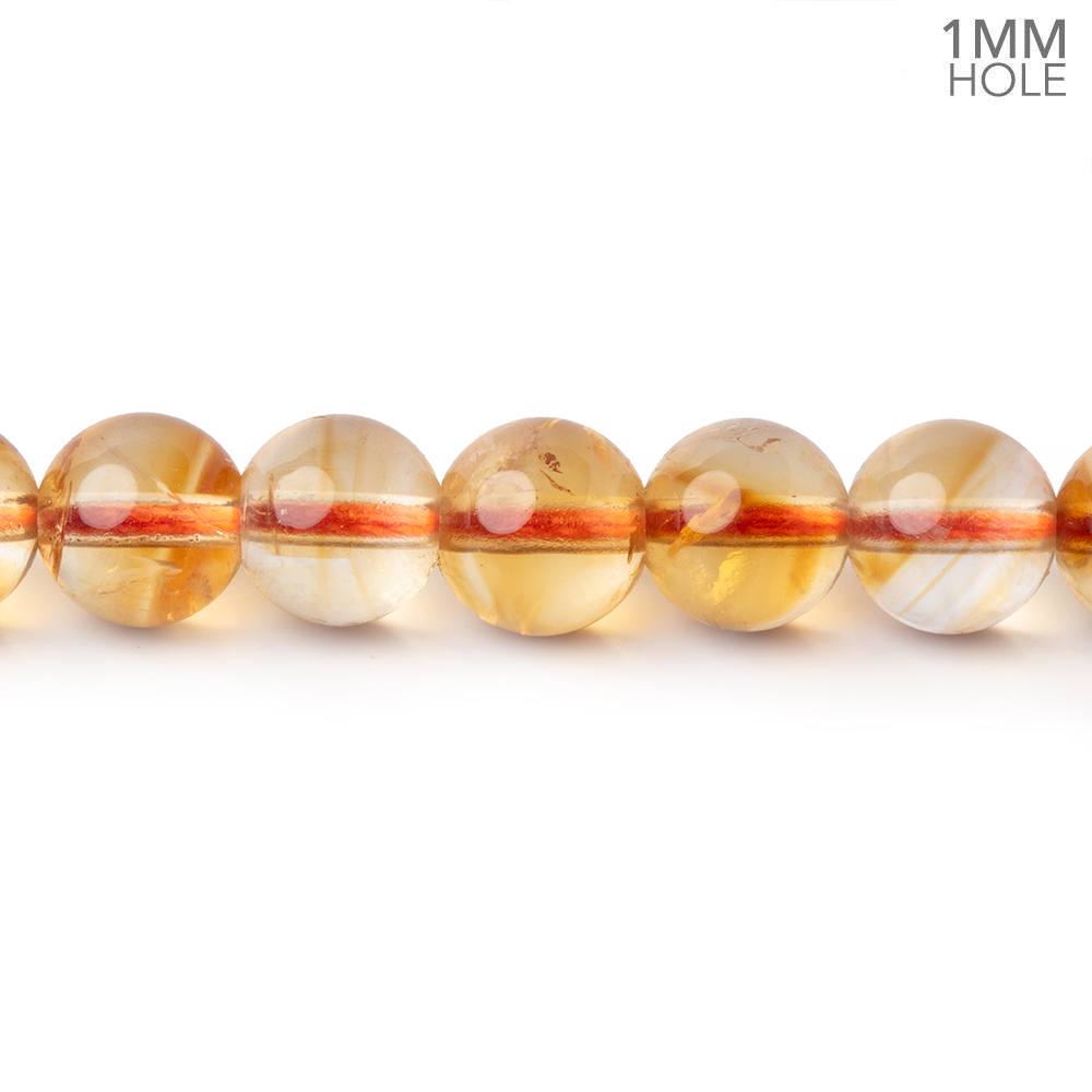 7mm Citrine Smooth Round Beads, 15-Inch Strand, 1mm Holes