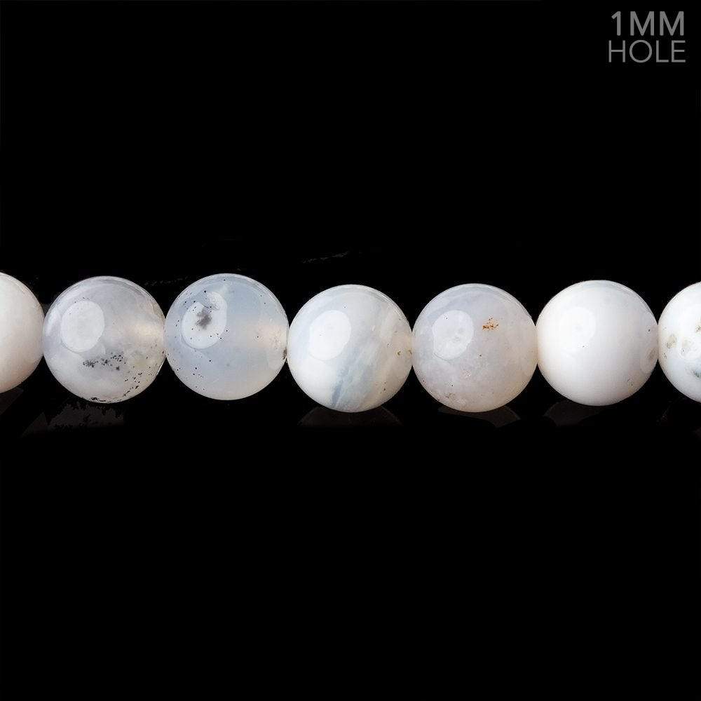 7mm White Dendritic Opal Smooth Round Beads, 16-Inch Strand