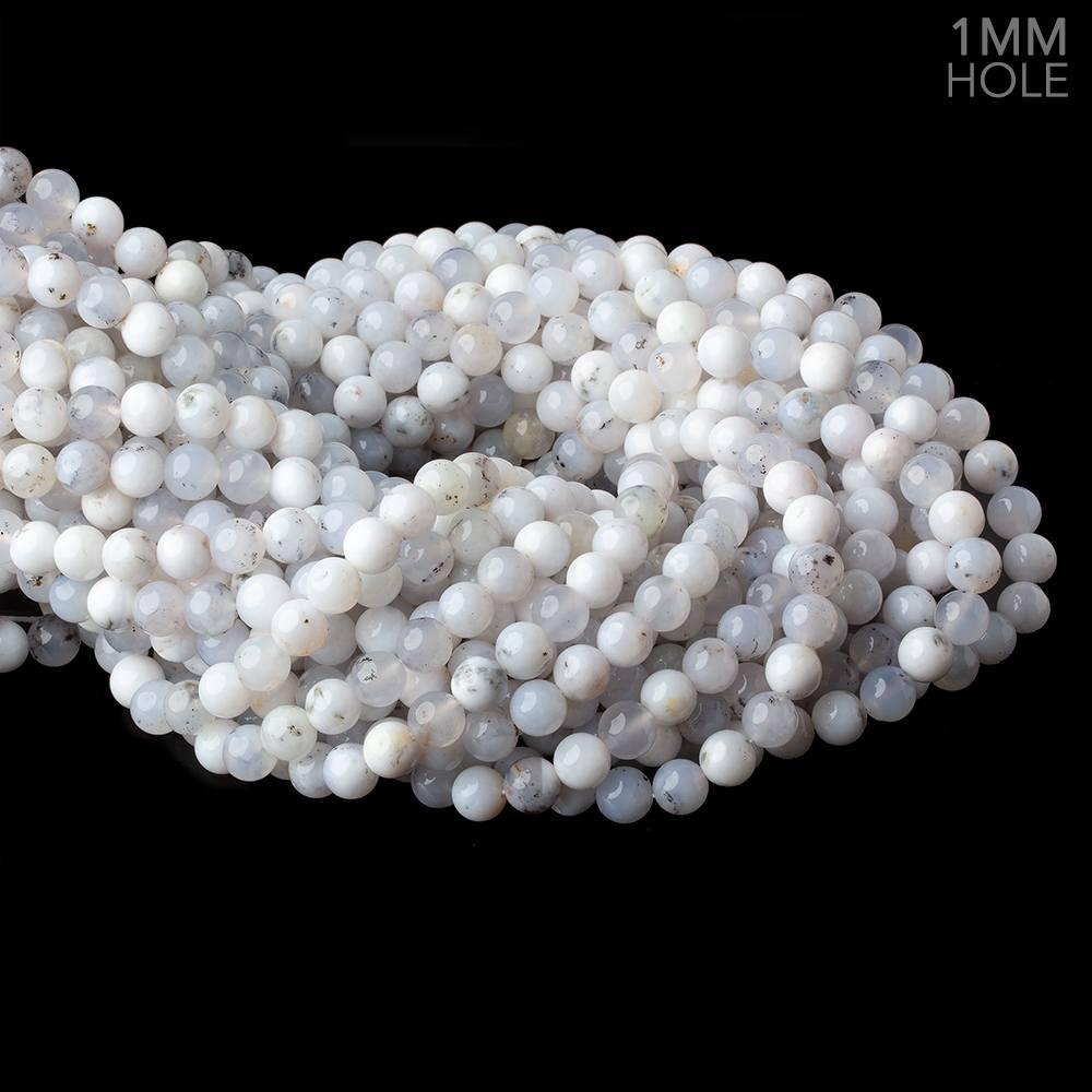 7mm White Dendritic Opal Smooth Round Beads, 16-Inch Strand