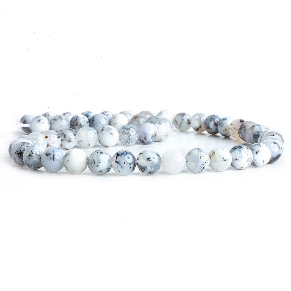 7mm White Dendritic Opal Smooth Round Beads, 16-Inch Strand