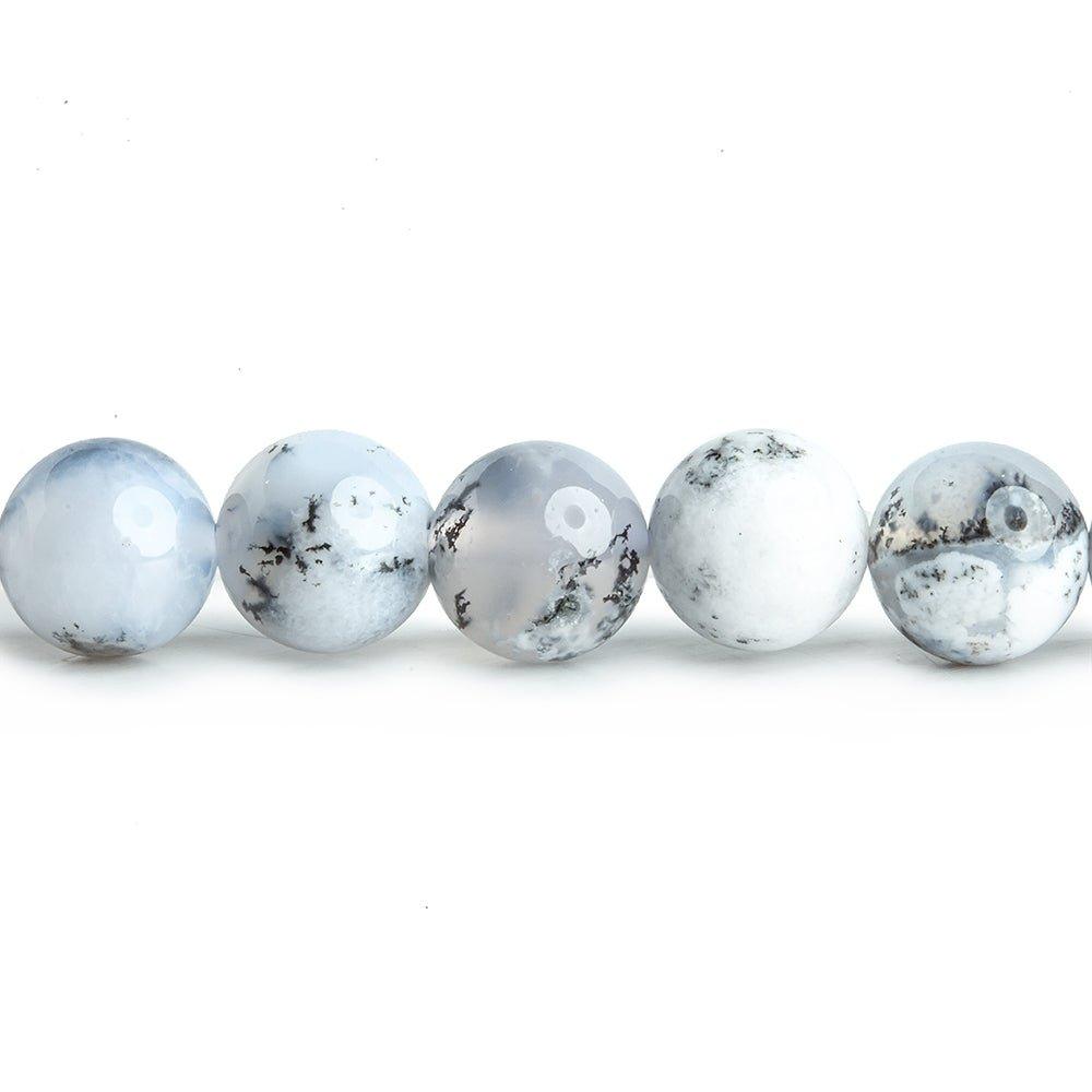 7mm White Dendritic Opal Smooth Round Beads, 16-Inch Strand