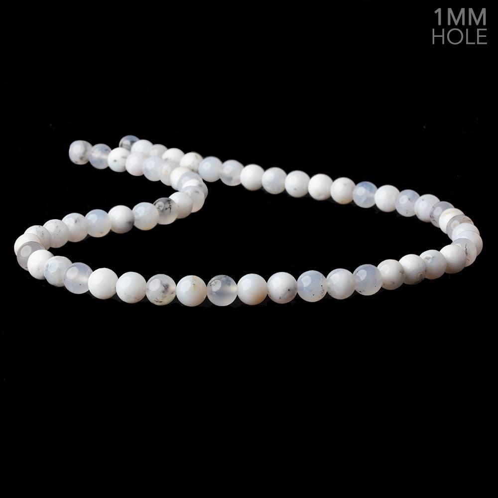 7mm White Dendritic Opal Smooth Round Beads, 16-Inch Strand
