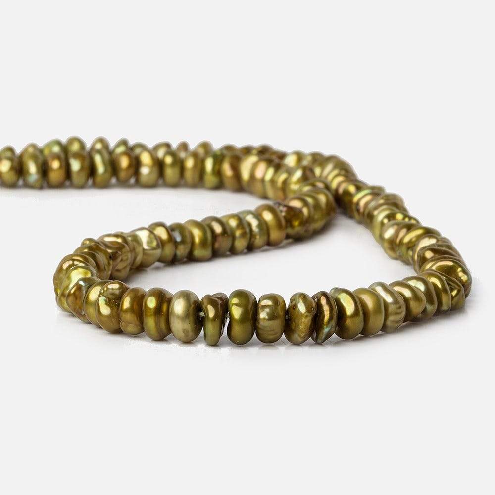 Copperish Green Keshi Freshwater Pearl Strand – 7 × 3mm, 16 Inch