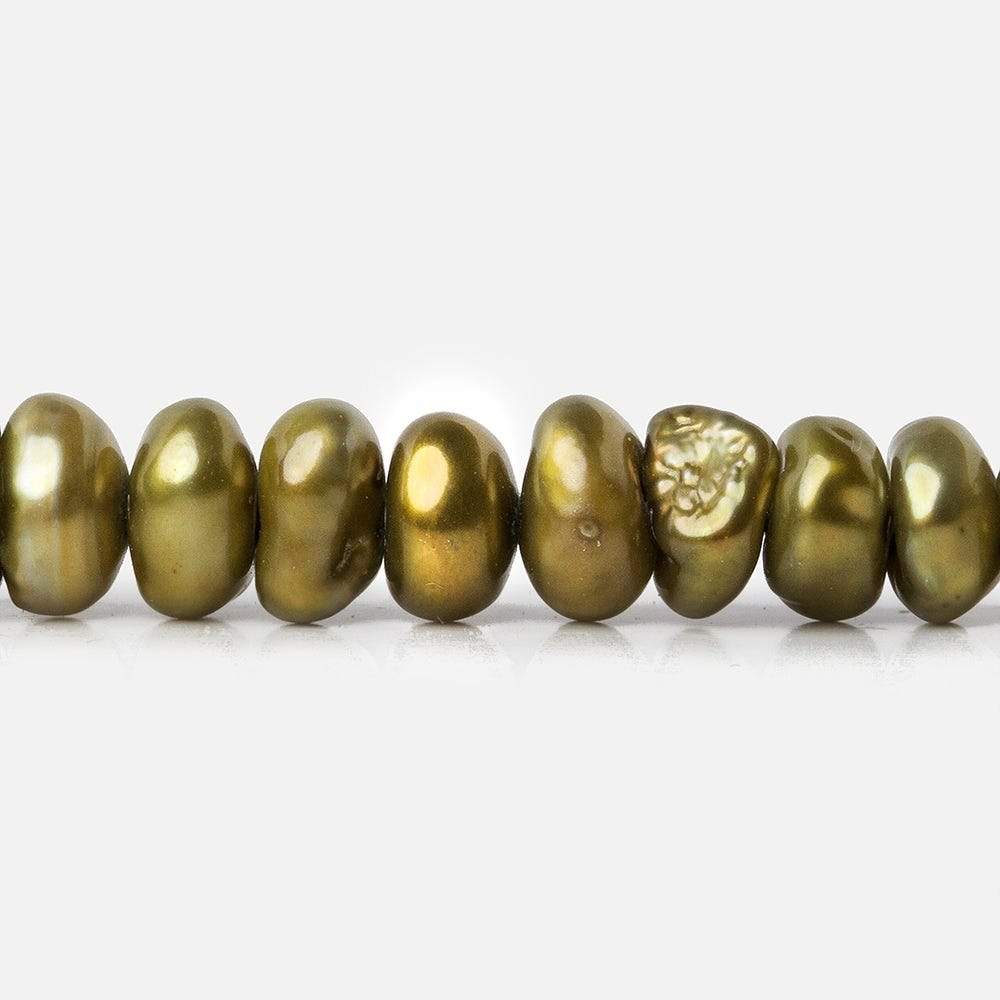 Copperish Green Keshi Freshwater Pearl Strand – 7 × 3mm, 16 Inch