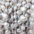 7x6-9x8mm Silver Keshi Pearls on .925 Silver Chain