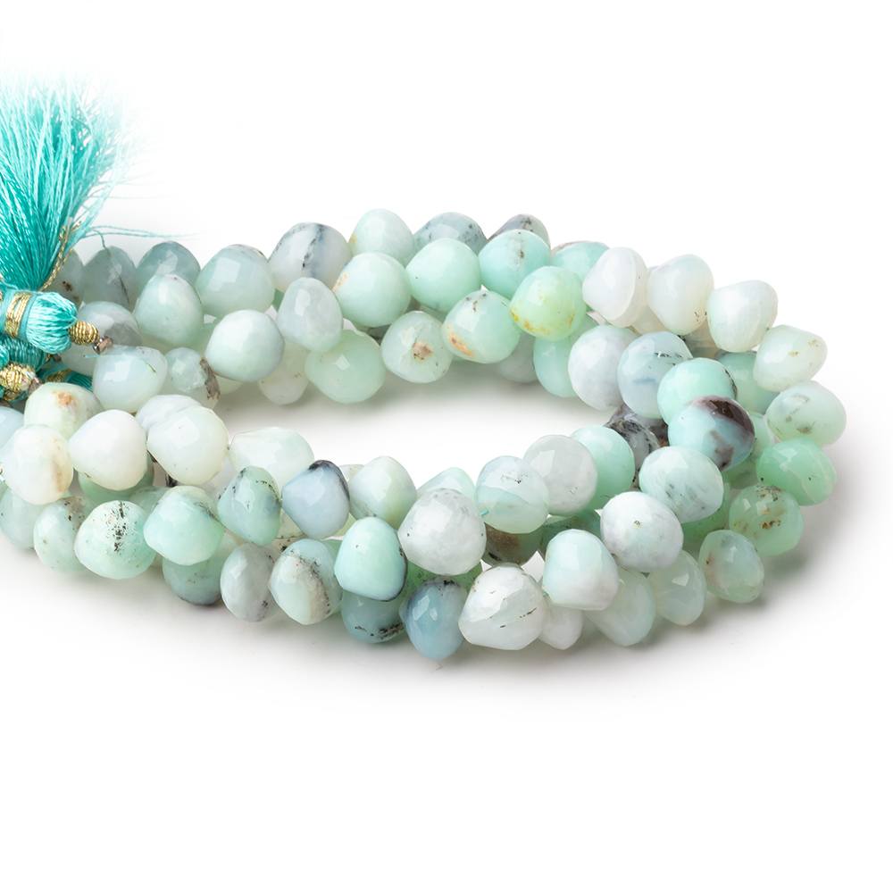 7x8–9x9mm Blue Peruvian Opal Faceted Candy Kiss Beads, 8-Inch Strand