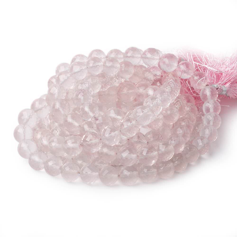 8–10mm Rose Quartz Faceted Round Beads, 15-Inch Strand
