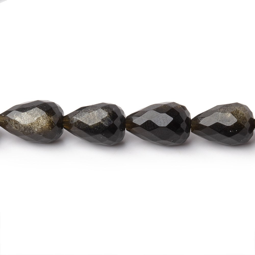 Golden Sheen Obsidian Faceted Teardrop Beads, 8–11mm, 7.25-Inch Strand