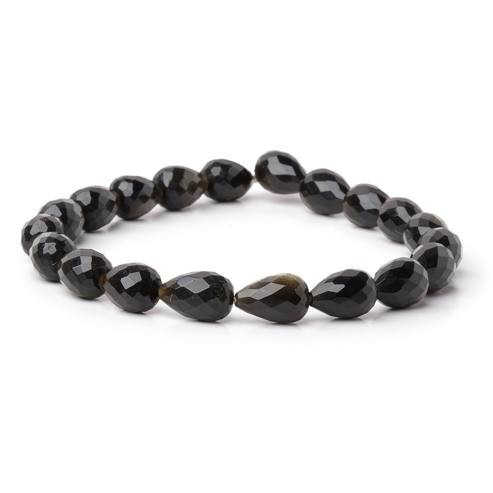 Golden Sheen Obsidian Faceted Teardrop Beads, 8–11mm, 7.25-Inch Strand