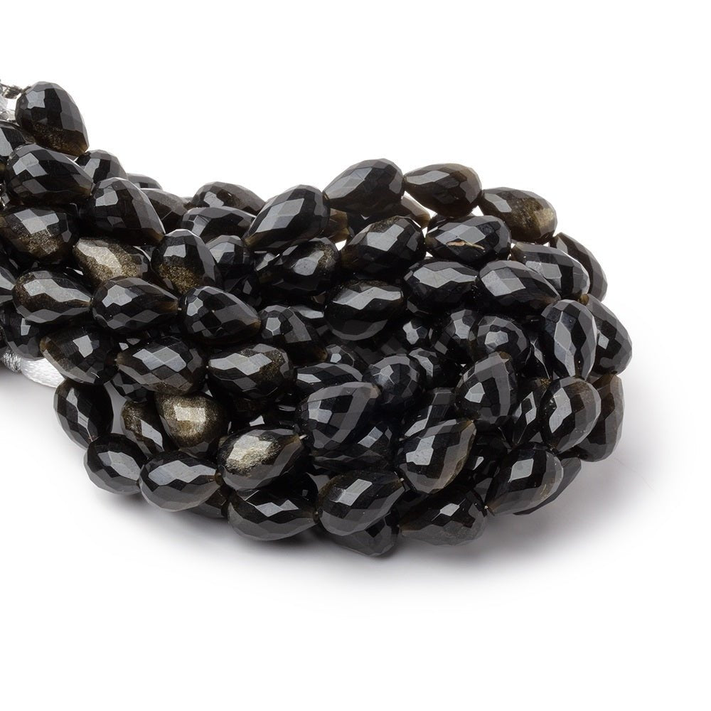 Golden Sheen Obsidian Faceted Teardrop Beads, 8–11mm, 7.25-Inch Strand