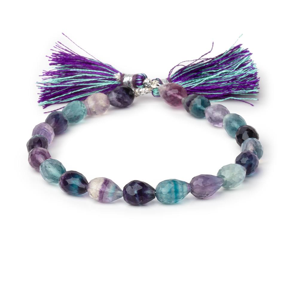 8-11mm Multi Color Fluorite Straight Drill Tear Drop 7.25 inch 19 Beads