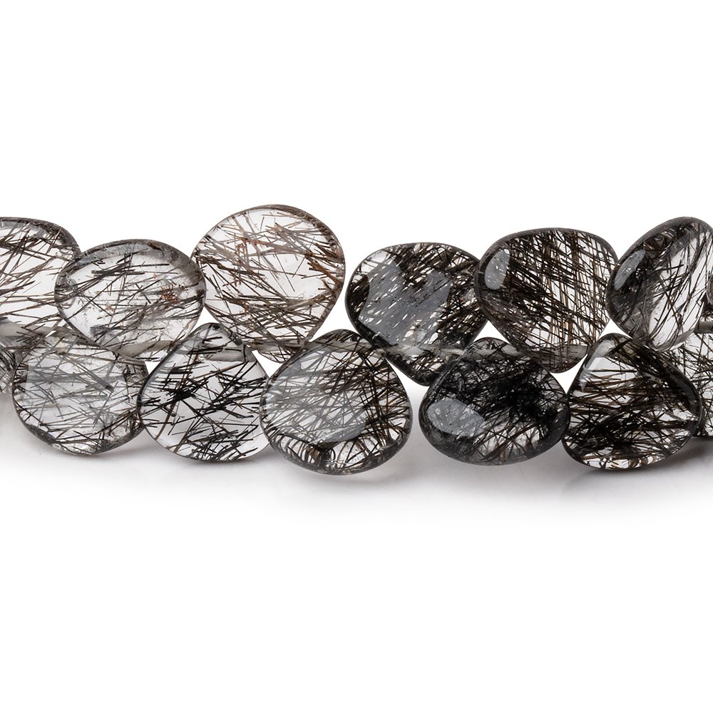 8–9mm Black Tourmalinated Quartz Smooth Heart Beads, 8-Inch Strand