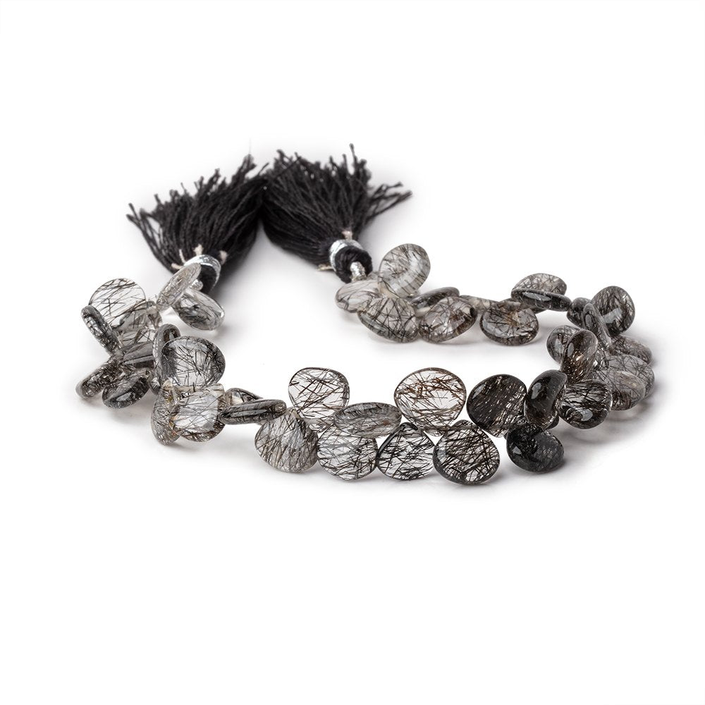 8–9mm Black Tourmalinated Quartz Smooth Heart Beads, 8-Inch Strand