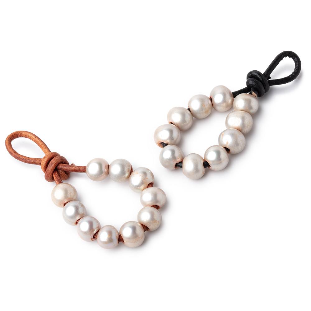 8-9mm Pewter Large Hole Off Round Pearls Set of 10