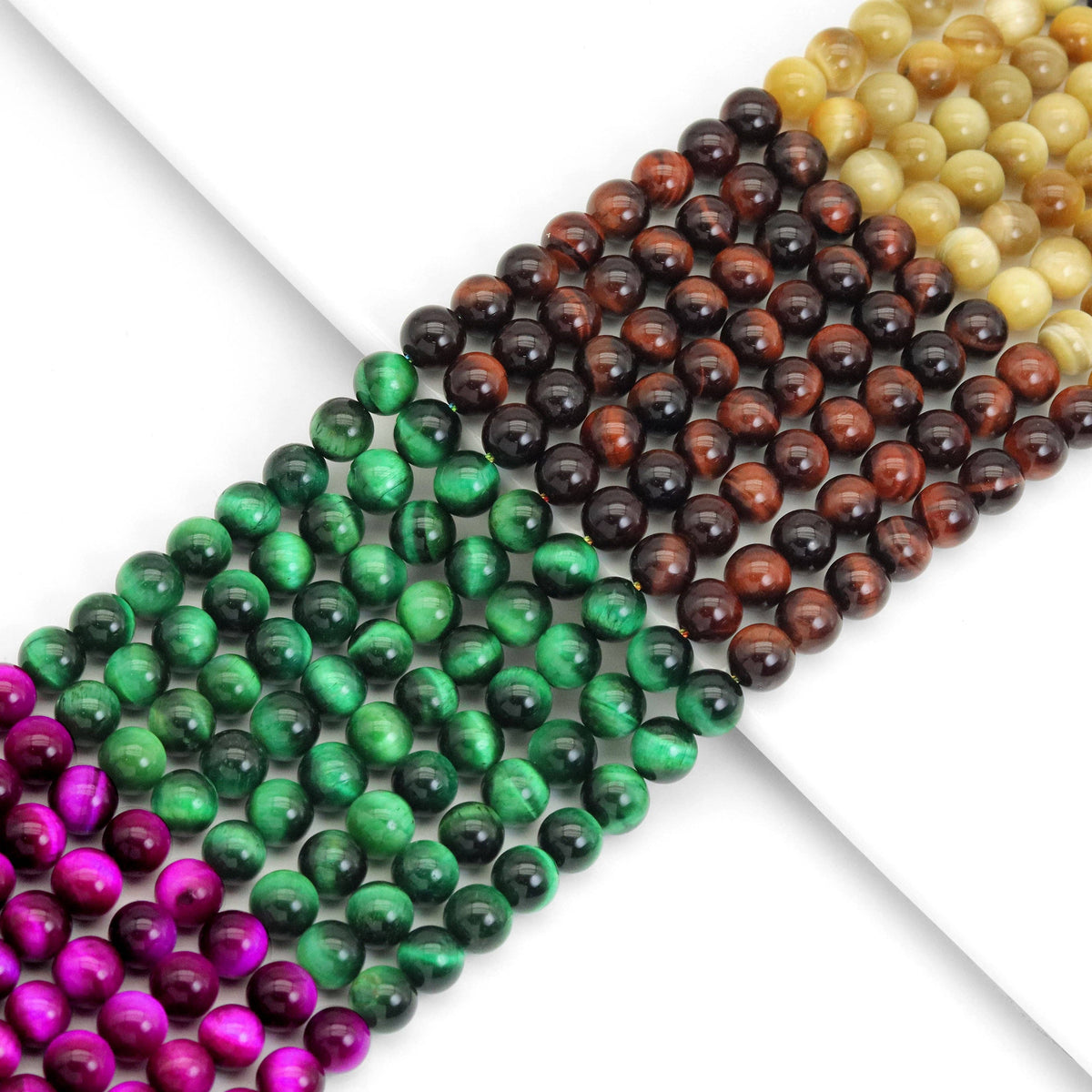 Mixed-Color Tiger’s Eye Smooth Round Beads, 15–16-Inch Strand