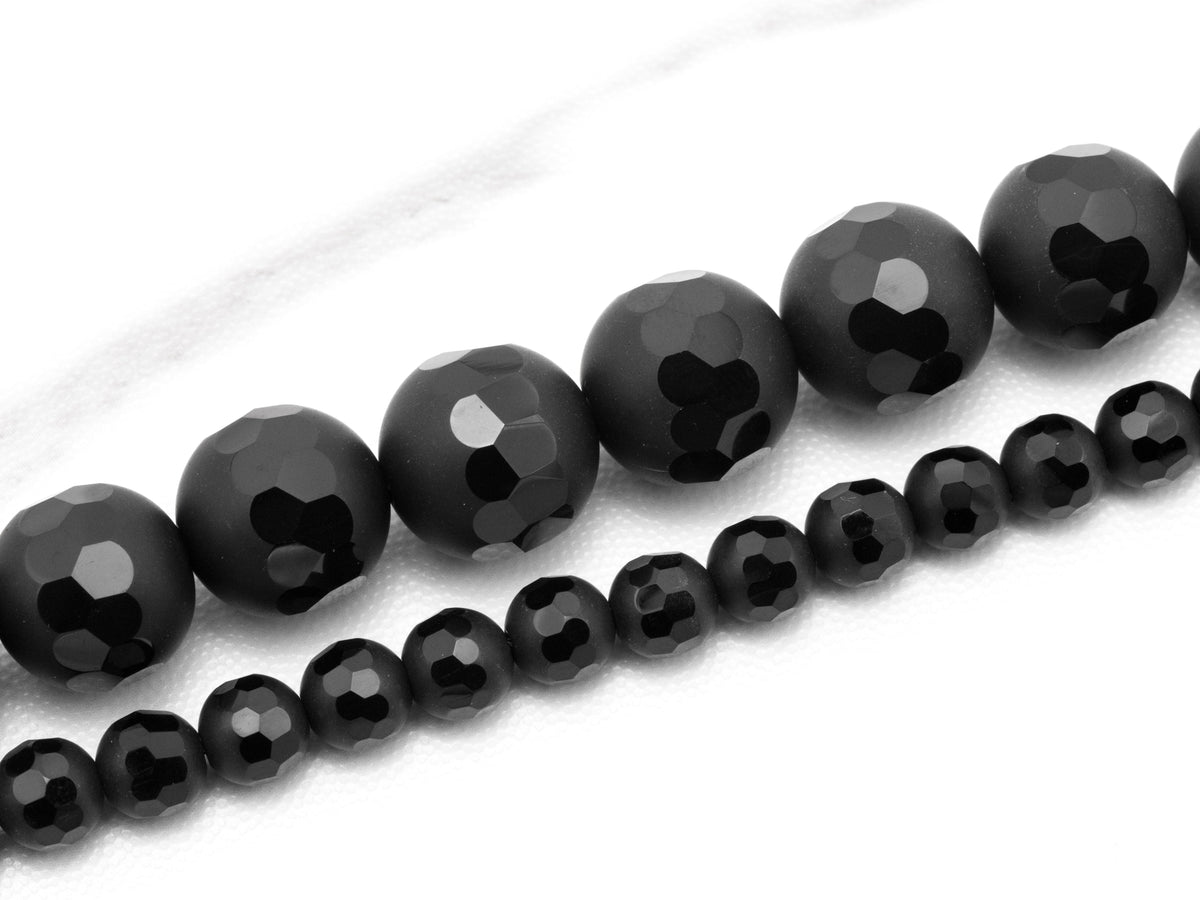 Black Onyx Matte Round Beads with Faceted Band, 6–12mm, 15–16-Inch Strand