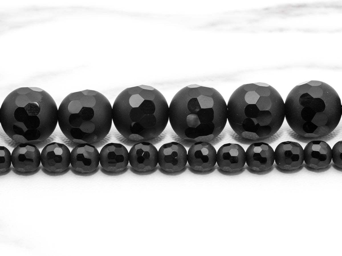 Black Onyx Matte Round Beads with Faceted Band, 6–12mm, 15–16-Inch Strand