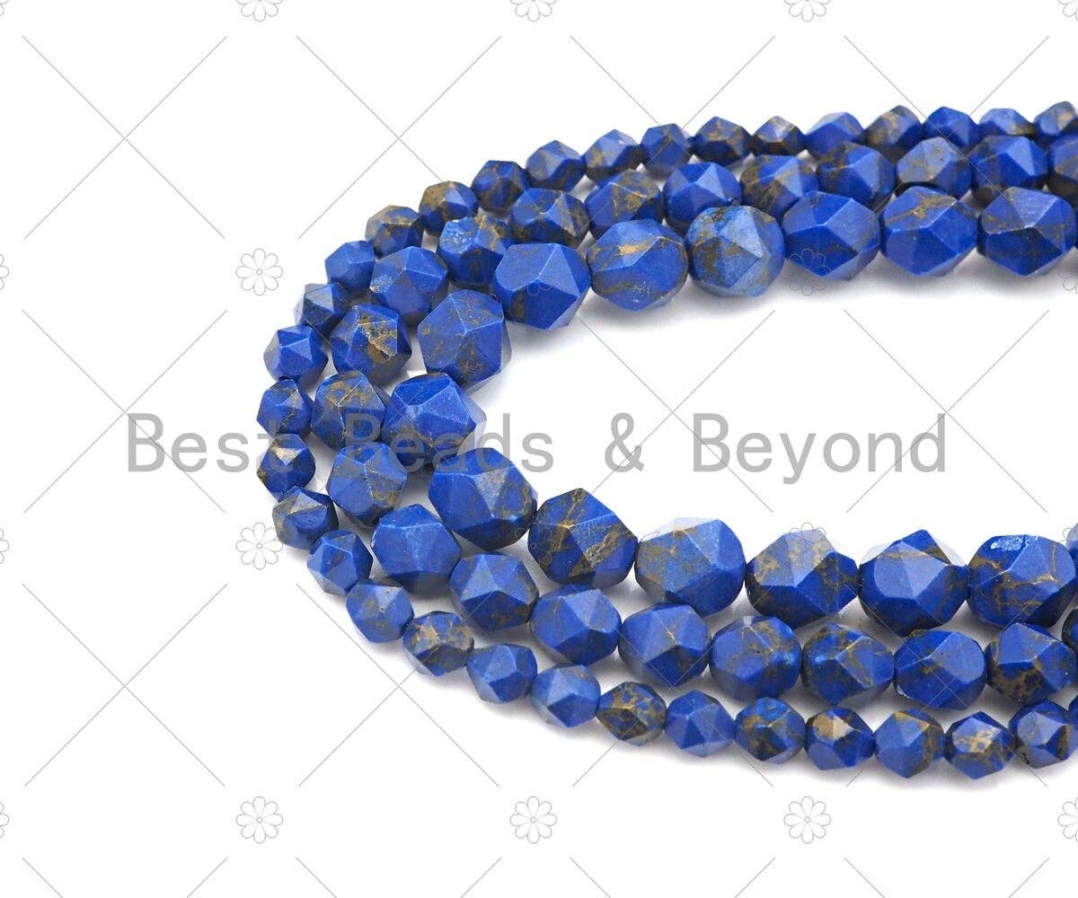 Golden Lapis Blue Imperial Jasper Faceted Round Beads, 15–16-Inch Strand