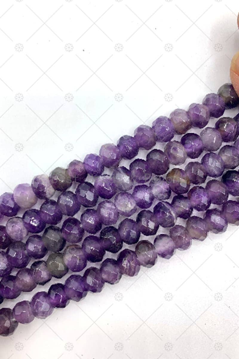 6x10mm Amethyst Large-Hole Faceted Rondelle Beads, 7.5–8-Inch Strand