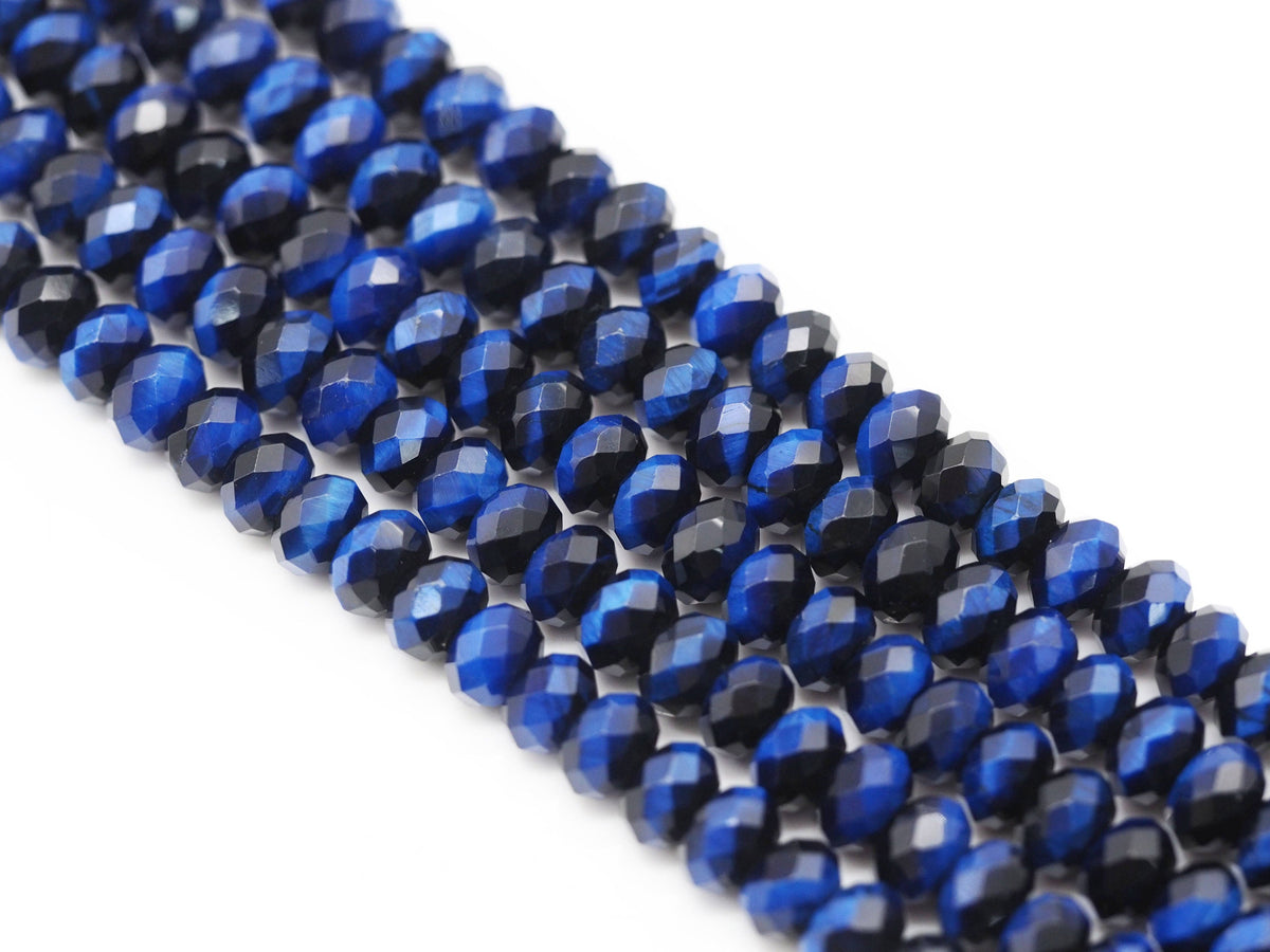 Royal Blue Tiger’s Eye Faceted Rondelle Beads, 15–16-Inch Strand