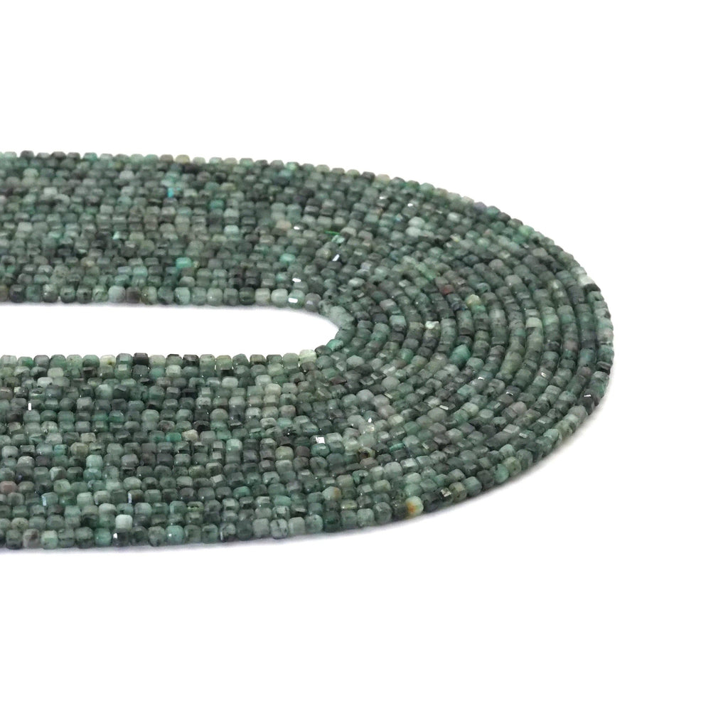 Emerald Faceted Cube Bead Strand – 2.5mm, Approx. 172 Beads