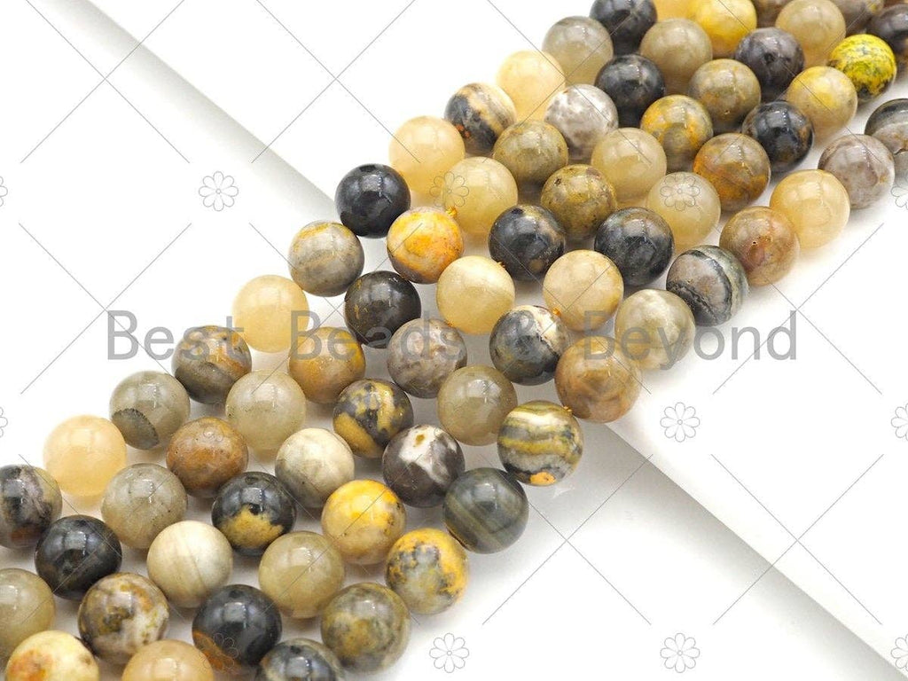 Bumblebee Jasper Smooth Round Beads, 15–16-Inch Strand
