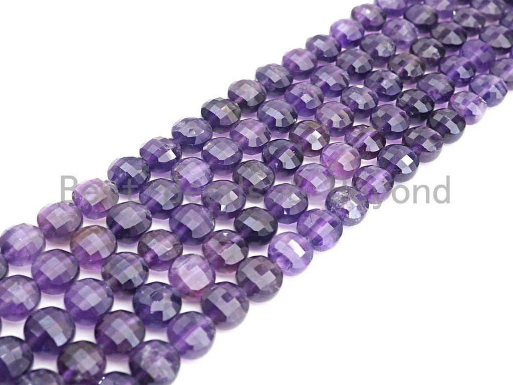 10mm Amethyst Checkerboard-Faceted Coin Beads, 16-Inch Strand