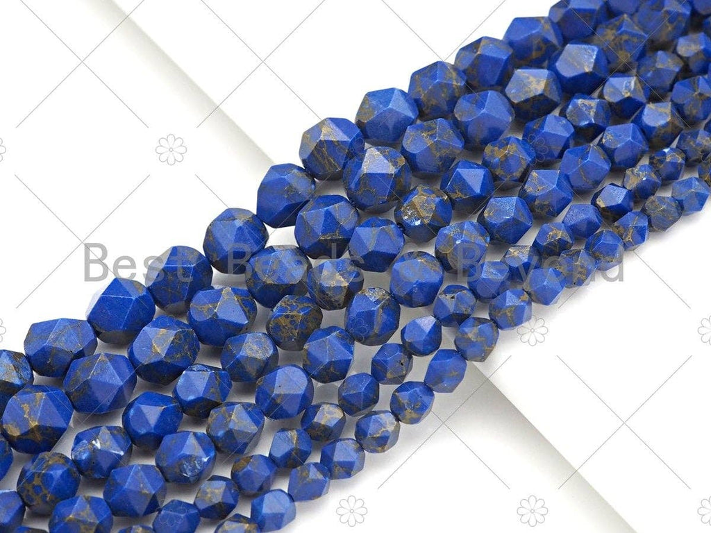 Golden Lapis Blue Imperial Jasper Faceted Round Beads, 15–16-Inch Strand