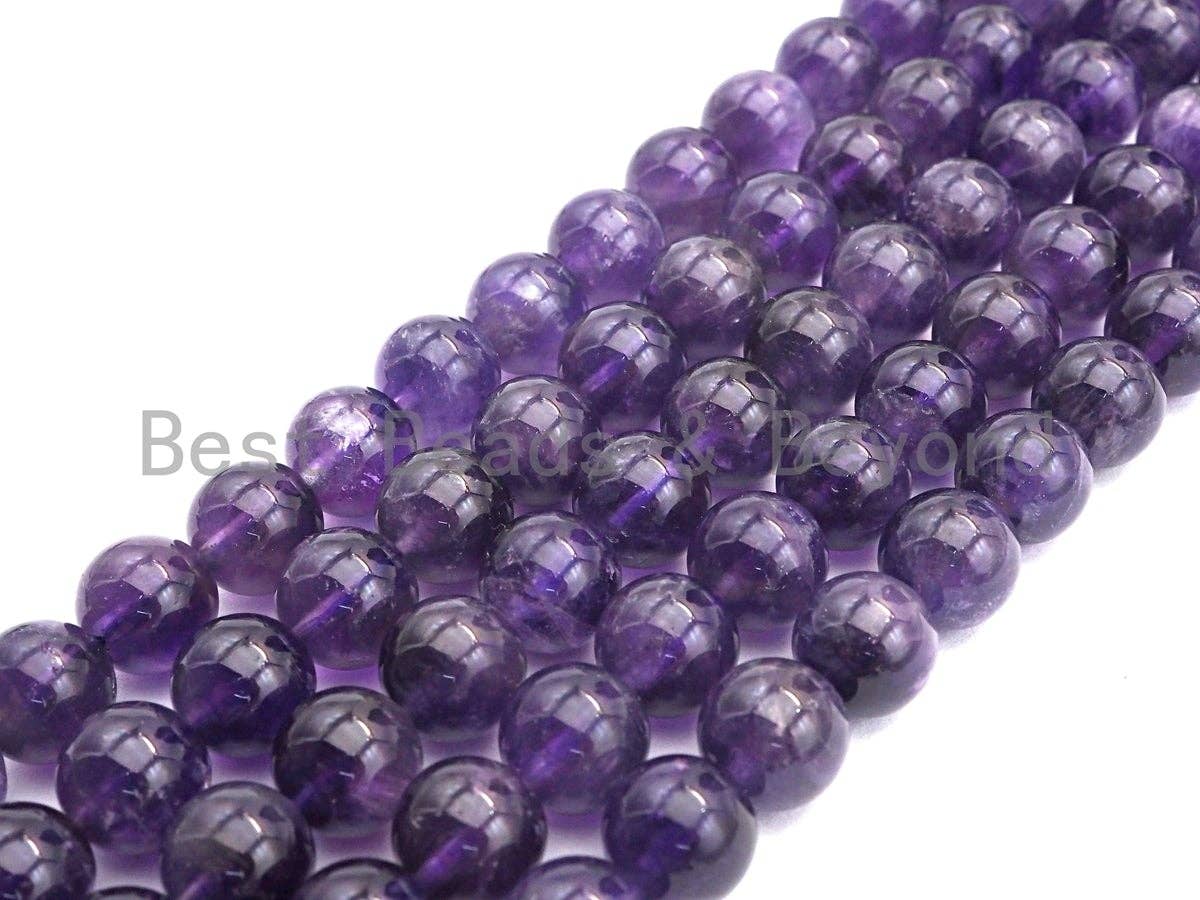 Natural Amethyst Smooth Round Beads, 4–18mm, 15–16-Inch Strand