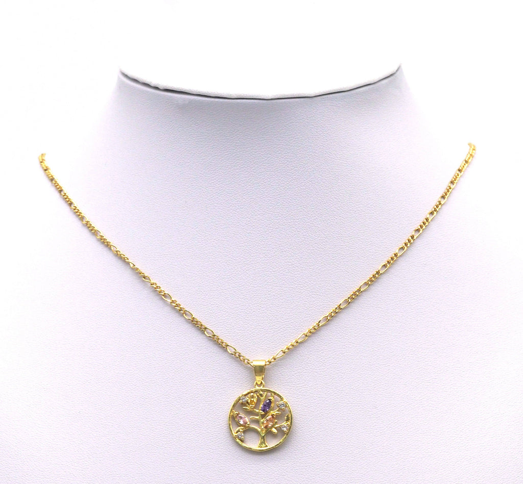 CZ Tree of Life Pendant - Colorful Charm 22.5mm Gold/Silver/Rose Gold