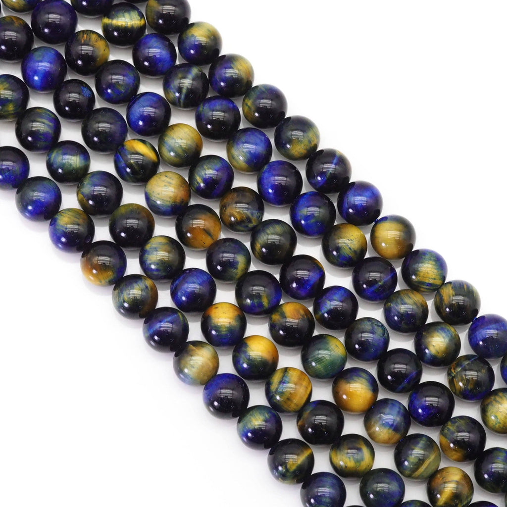 Yellow-Blue Tiger’s Eye Smooth Round Beads, 15–16-Inch Strand