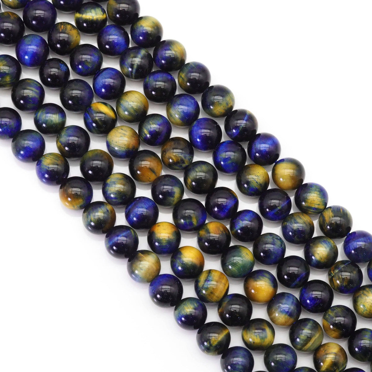 Yellow-Blue Tiger’s Eye Smooth Round Beads, 15–16-Inch Strand