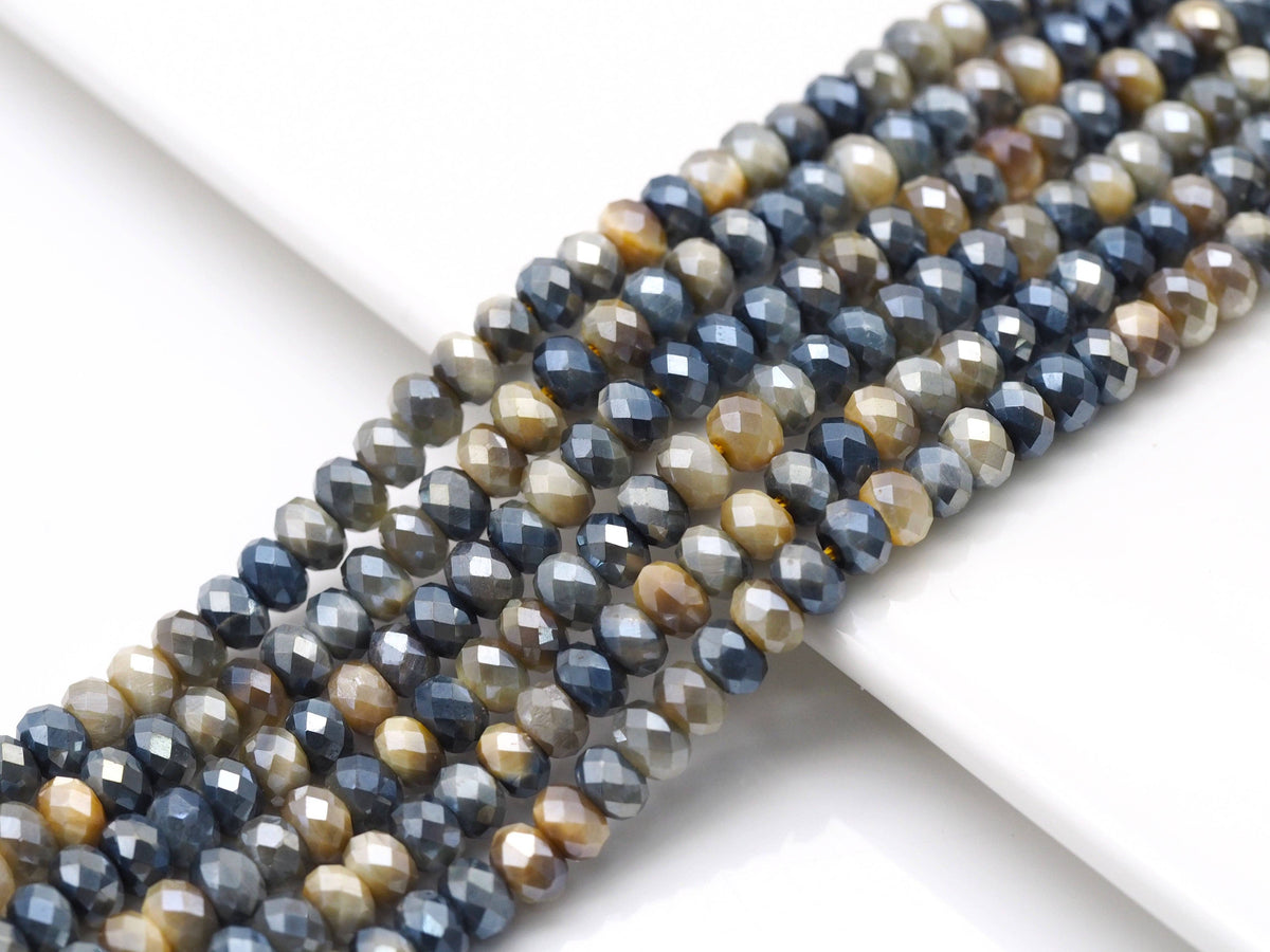 Mystic Golden-Blue Tiger’s Eye Faceted Rondelle Beads, 15–16-Inch Strand