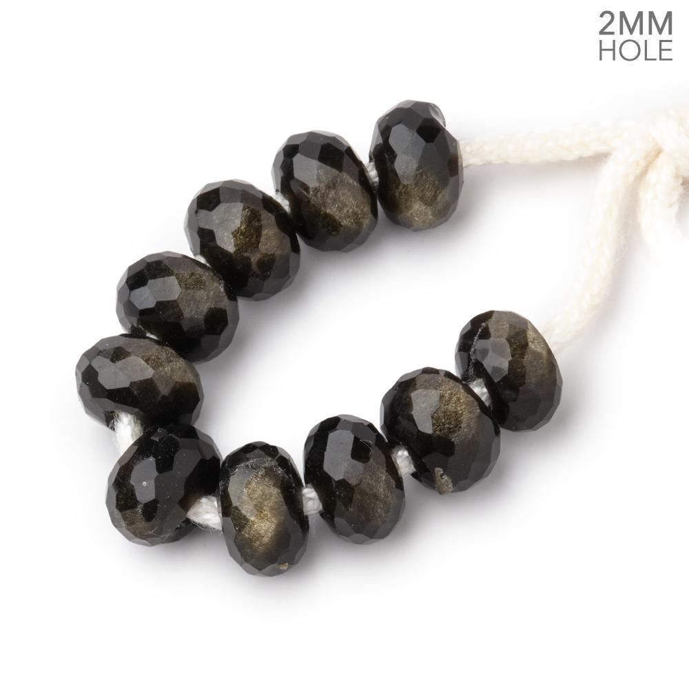 Golden Sheen Obsidian Faceted Rondelle Beads, 8mm, 2mm Hole, Set of 10