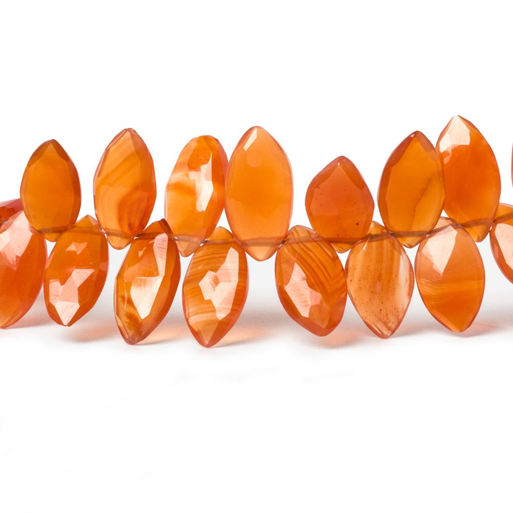 Carnelian Faceted Marquise Beads, 8 × 5–11 × 5mm, 7-Inch Strand