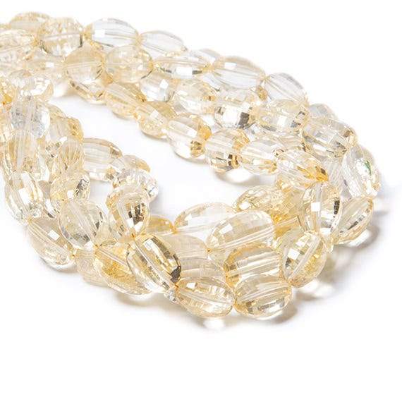 8–17mm Citrine Checkerboard-Faceted Oval Beads, 16-Inch Strand