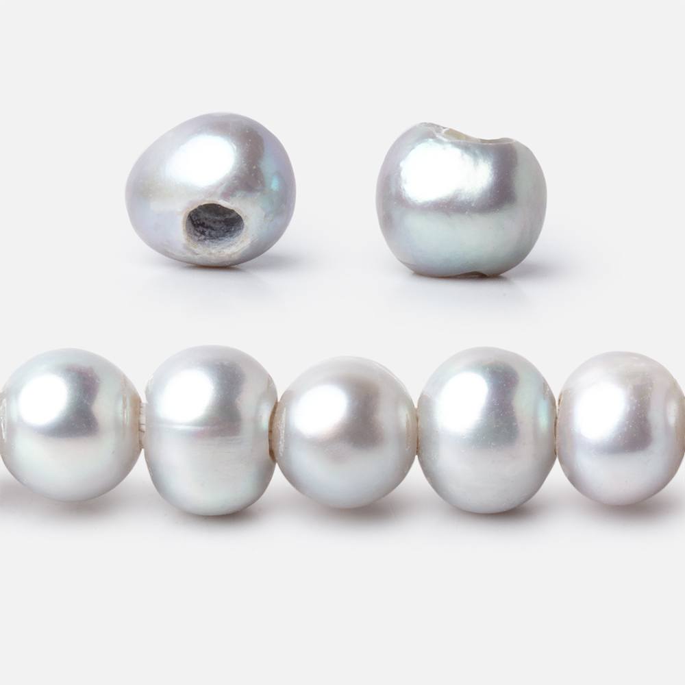 Tri-tone Silver Large-Hole Freshwater Pearl Strand – 8–9mm, 15 Inch