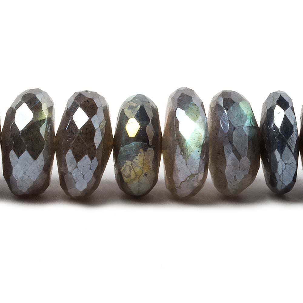 9–10.5mm Mystic Labradorite Faceted Rondelle Beads, 14-Inch Strand