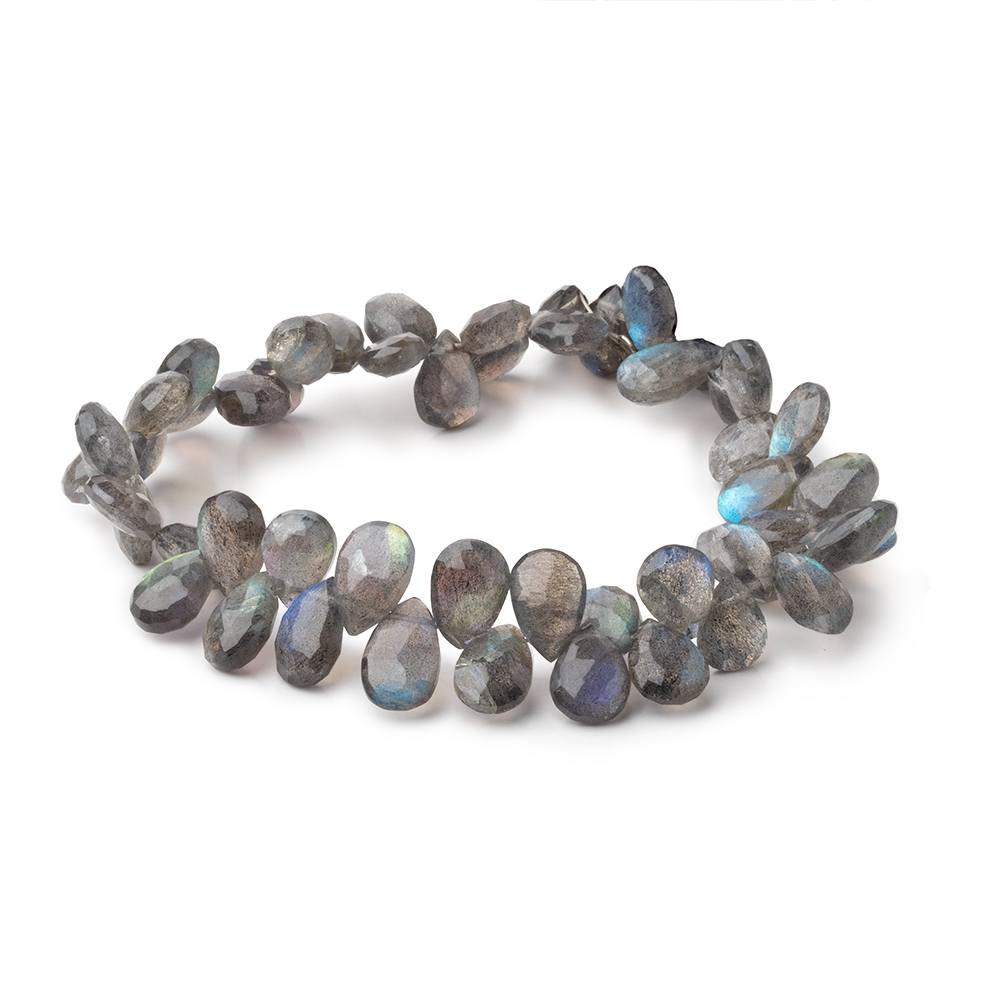 9x7–11x7mm Labradorite Faceted Pear Briolette Beads, 8-Inch Strand
