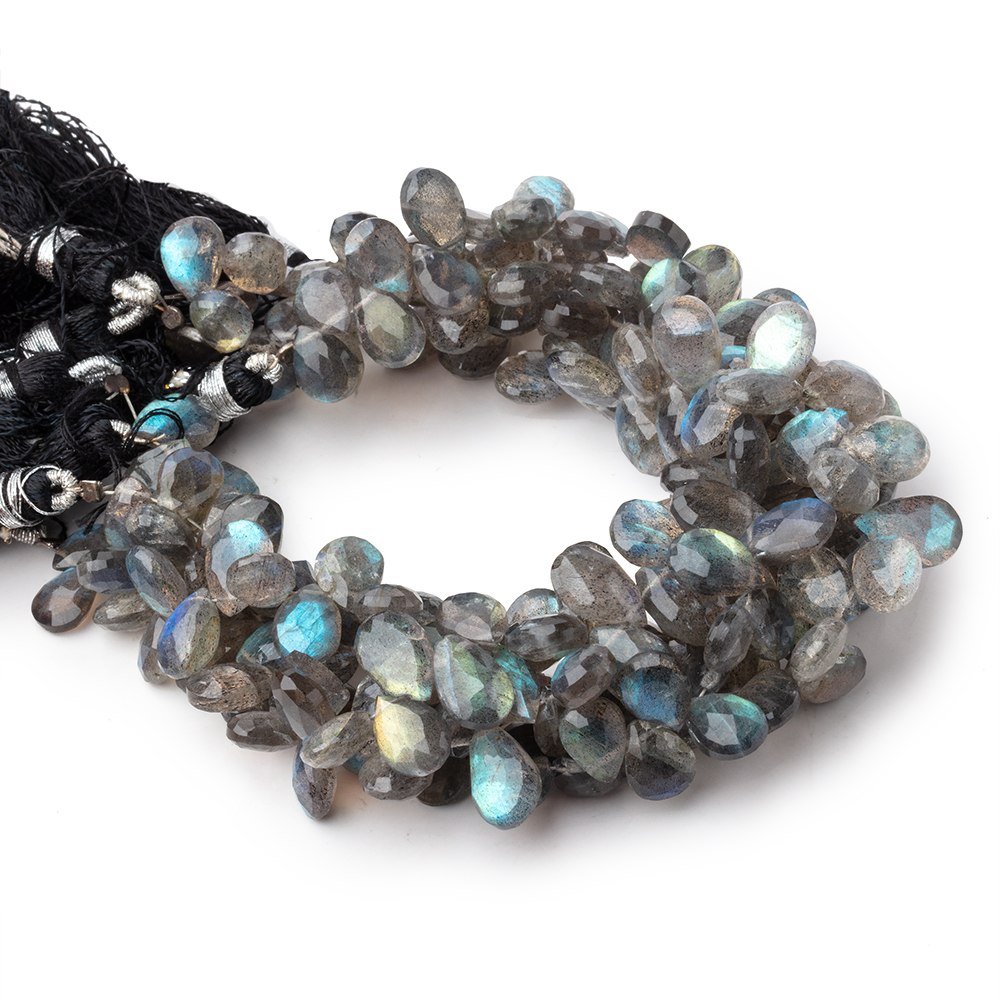 9x7–11x7mm Labradorite Faceted Pear Briolette Beads, 8-Inch Strand