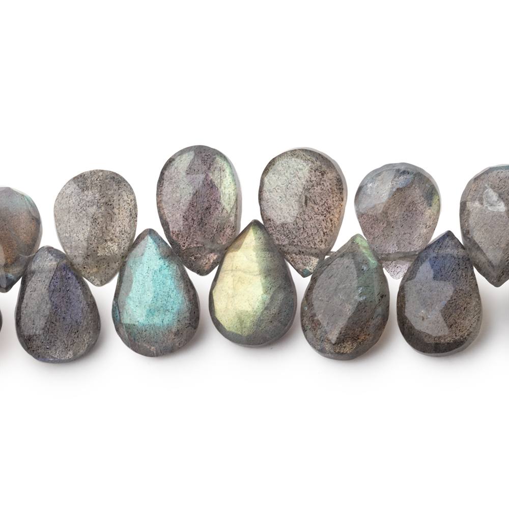 9x7–11x7mm Labradorite Faceted Pear Briolette Beads, 8-Inch Strand